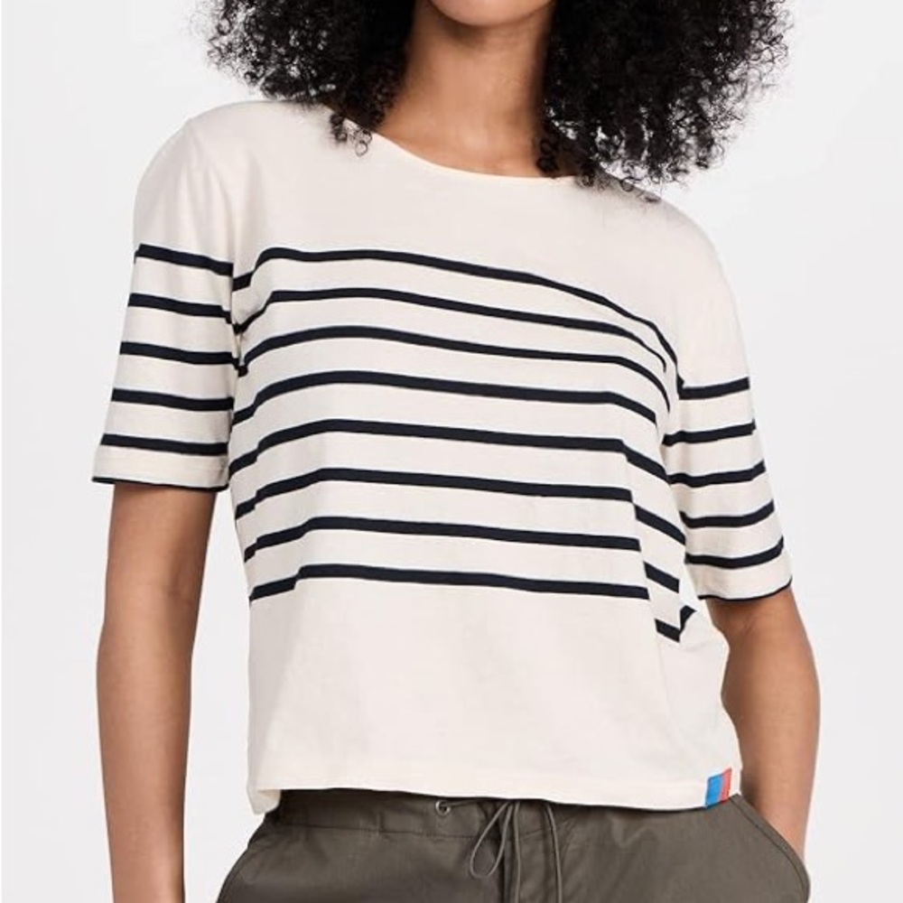 KULE Navy and Cream Striped Tee